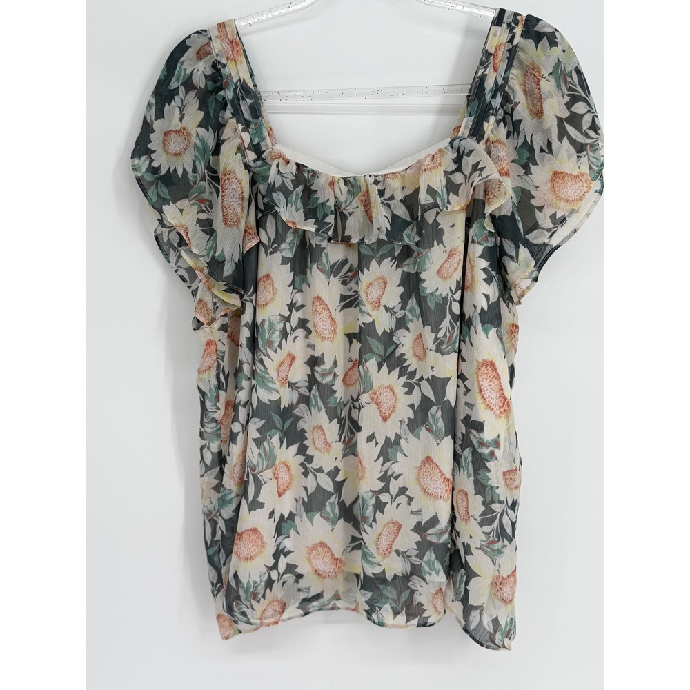 LC Lauren Conrad Womens Sz XXL‎ Floral Chiffon Flutter Sleeve Ruffle Blouse Top